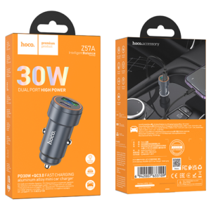 Hoco PD30W + QC3.0 Dual Output Car Charger Z57A - Metal Gray