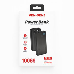 VEN-DENS Power Bank 10000mAh with Built-in Cables Fast Charge 22.5W VD-PB060 - Black