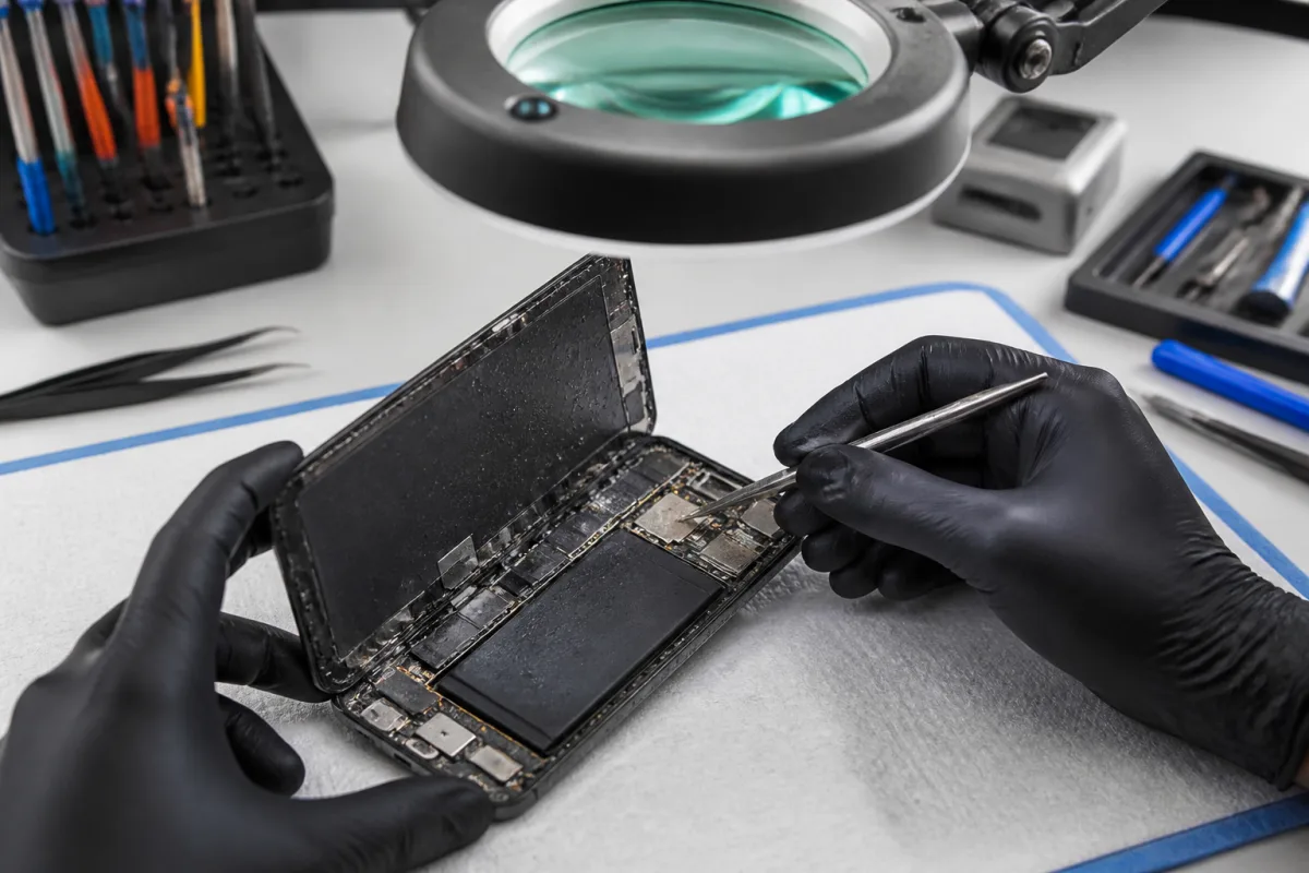 Inspection d’un téléphone endommagé par l’eau à Joliette